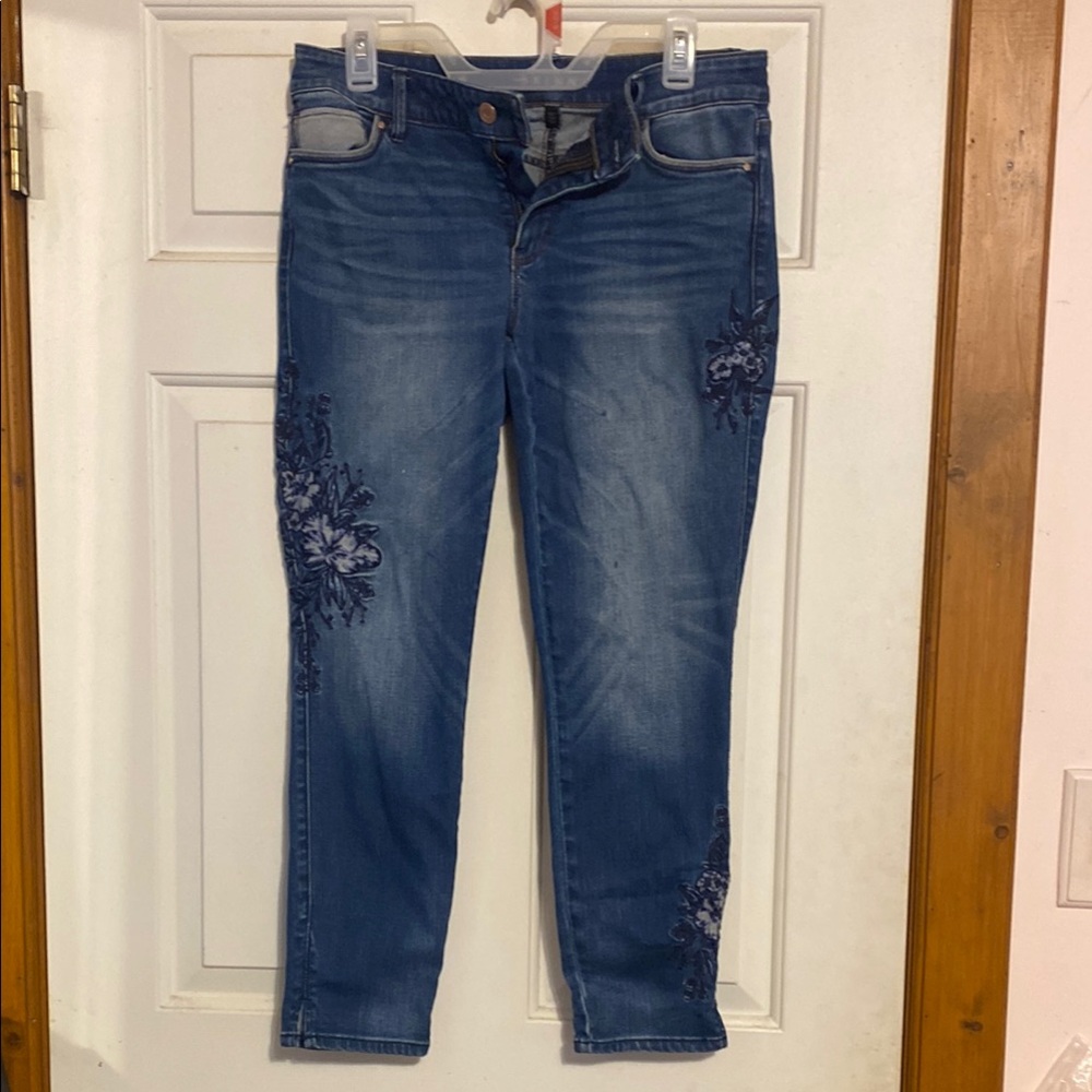 Blue Floral Embroidered Women's Jeans